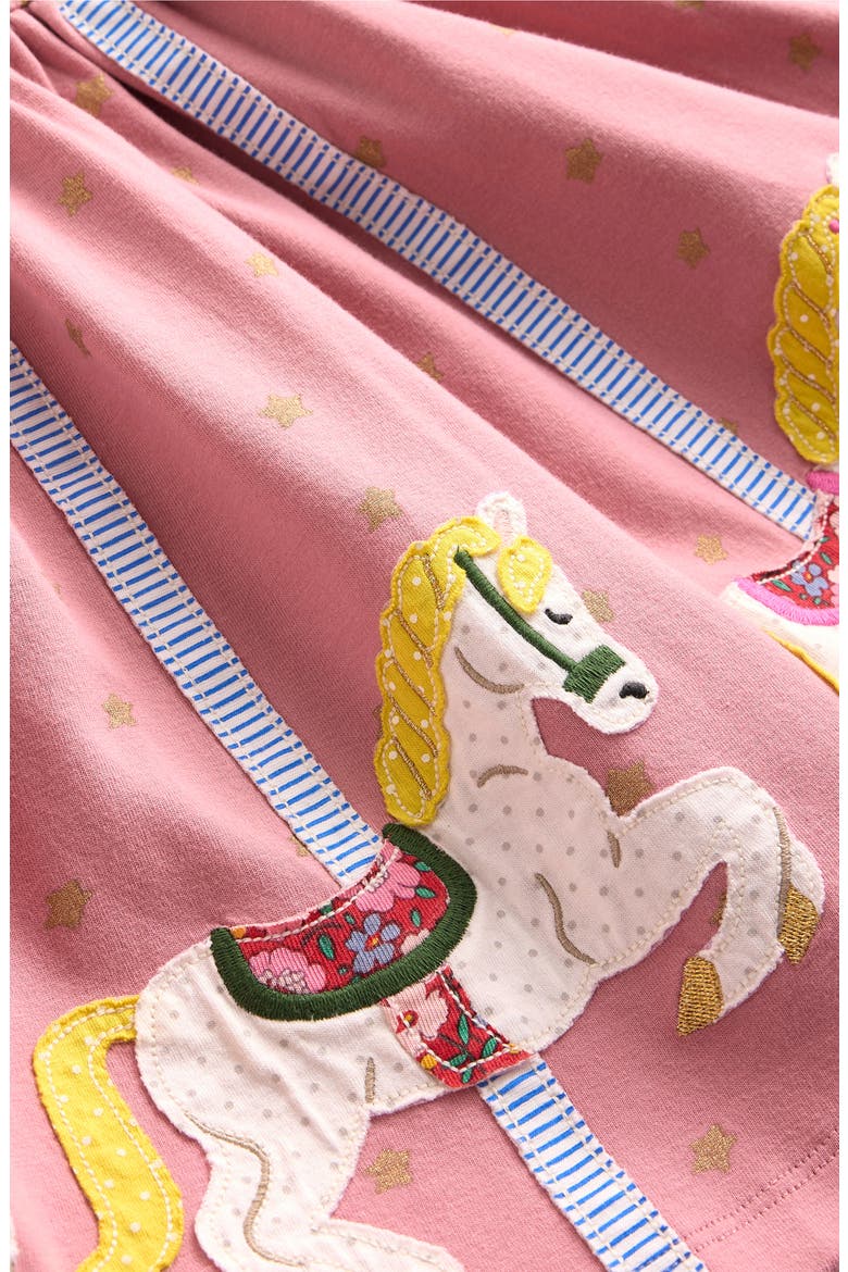 Kids' Carousel Appliqué Long Sleeve Cotton Dress, Alternate, color, VINTAGE PINK CAROUSEL