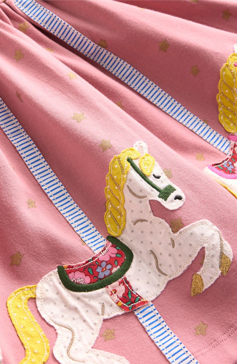 Mini Boden Kids' Carousel Appliqué Long Sleeve Cotton Dress, Alternate, color, 