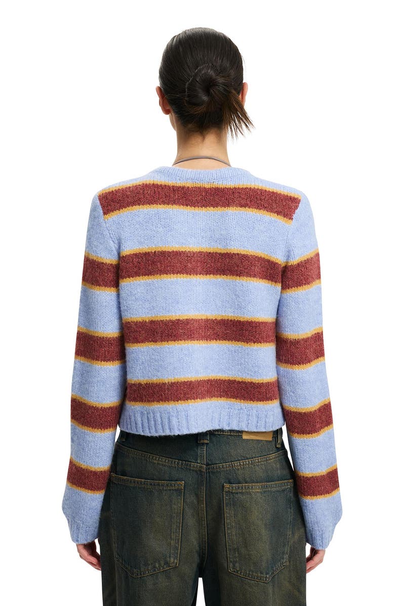 Cotton On Women's Luxe Crew Cardigan, Alternate, color, Dusk Blue Berry Stripe