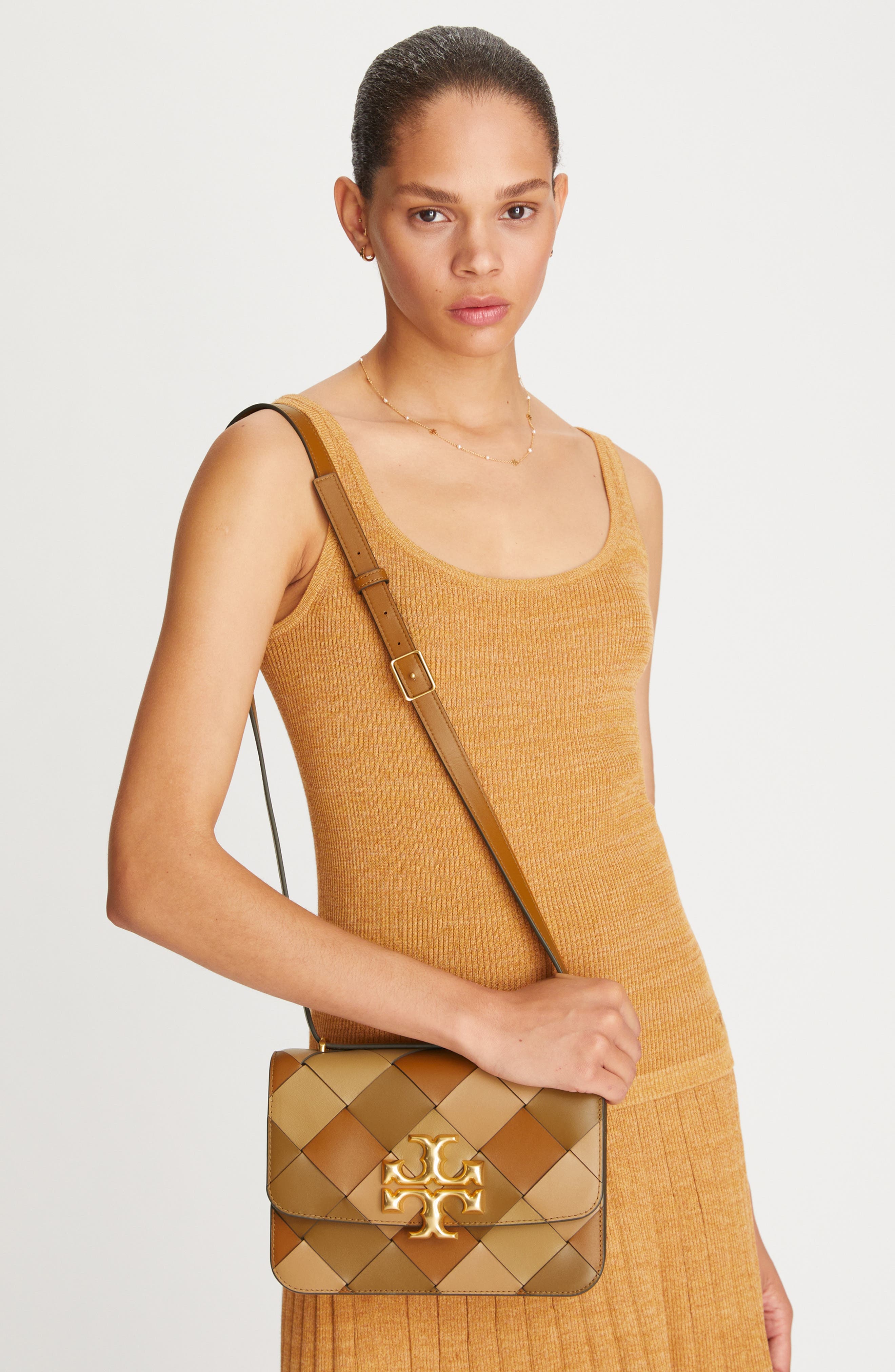 Tory Burch Eleanor Woven Leather Shoulder Bag, Alternate, color, 