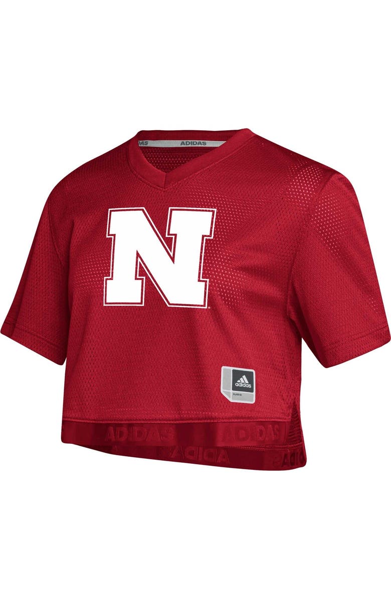 adidas Women's adidas Red Nebraska Huskers Primegreen V-Neck Cropped Jersey, Alternate, color,
