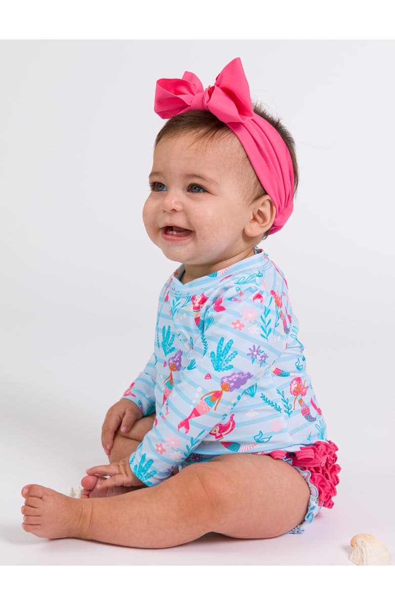 RuffleButts Baby Girls Mermaid Long Sleeve UPF50+ One Piece Rash Guard, Alternate, color, Blue Mermaid Princess