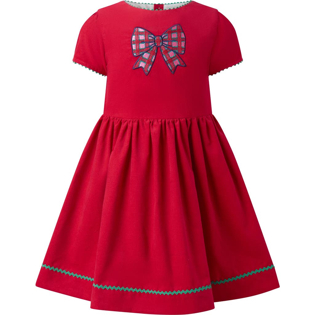Rachel Riley Tartan Bow Embroidered Dress In Red
