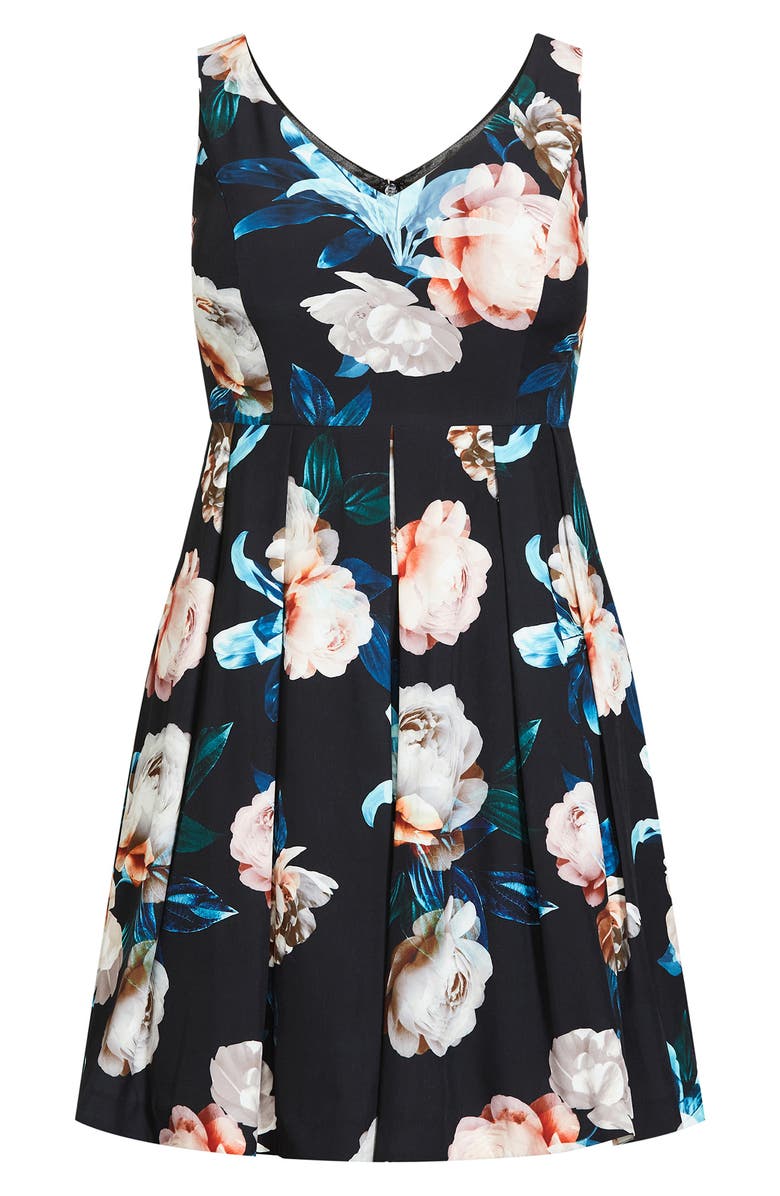 City Chic Sandra Floral A-Line Dress, Alternate, color, Black Camilla Fl