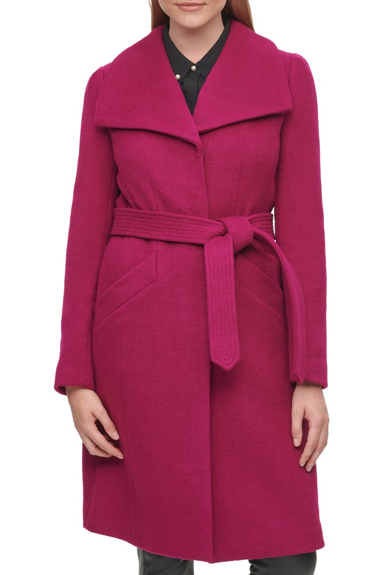 Wool Belted Wrap Coat, Main, color, MAGENTA