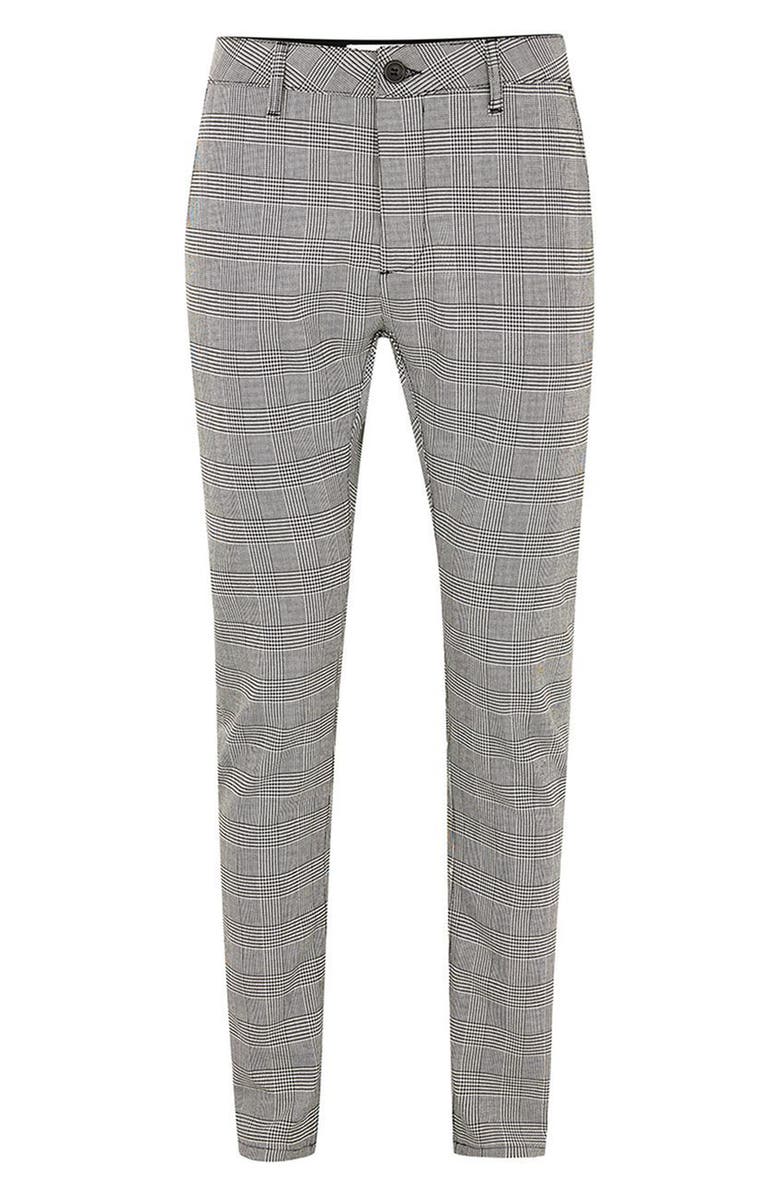 Topman Check Stretch Skinny Fit Trousers, Alternate, color, 