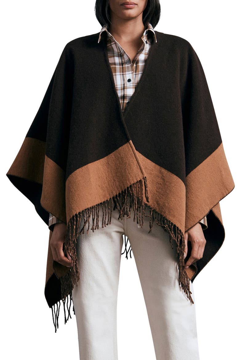 Highlands Reversible Wool Blend Poncho, Main, color, ESPRESSO
