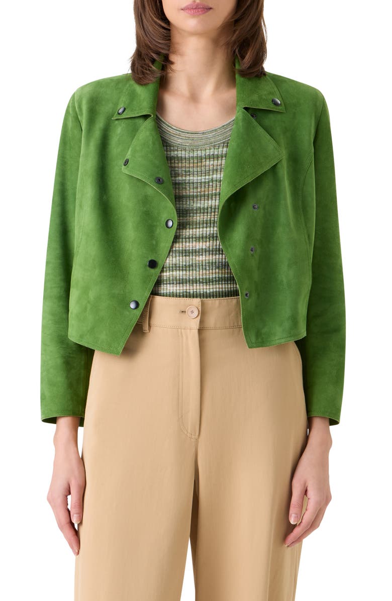 Akris punto Asymmetric Crop Suede Jacket, Main, color, Green