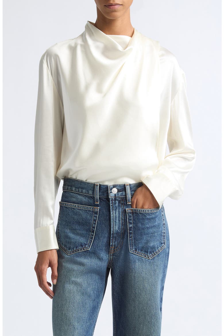 Nadine Silk Blend Cowl Neck Top, Main, color, OFF WHITE