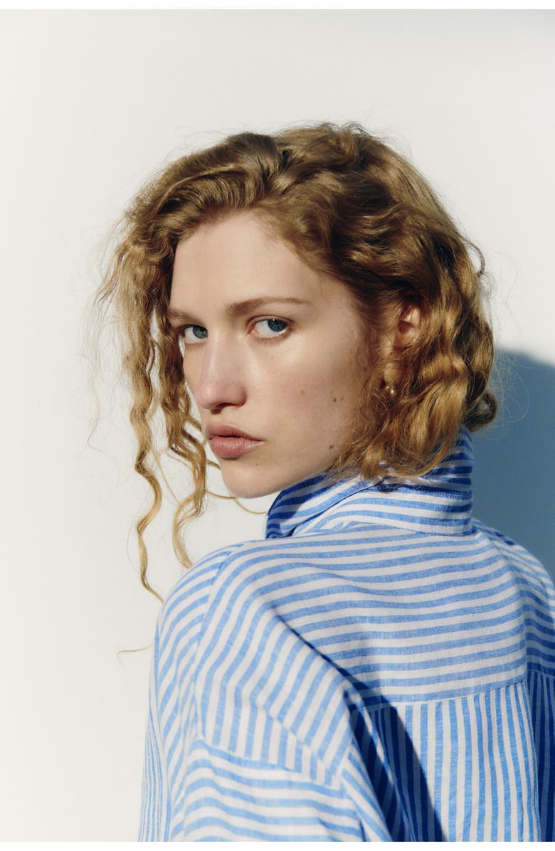 H&M Dolman-sleeved Linen-blend Shirt, Alternate, color, Blue/Striped