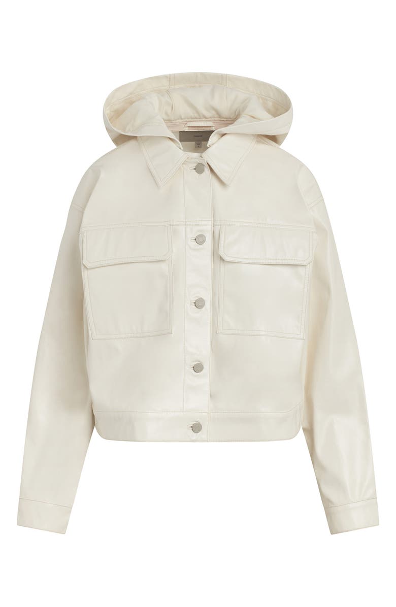 Hudson Jeans Hoodie Swing Faux Leather Trucker Jacket, Alternate, color, Patent Egret