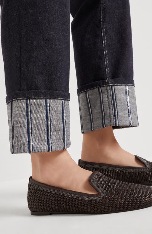 Brunello Cucinelli Dazzling Embroidery Trousers In Dark Denim