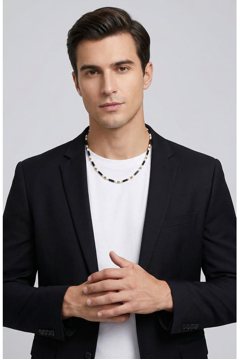 Men's Oliver Agate Beaded Necklace, Alternate, color, BLACK