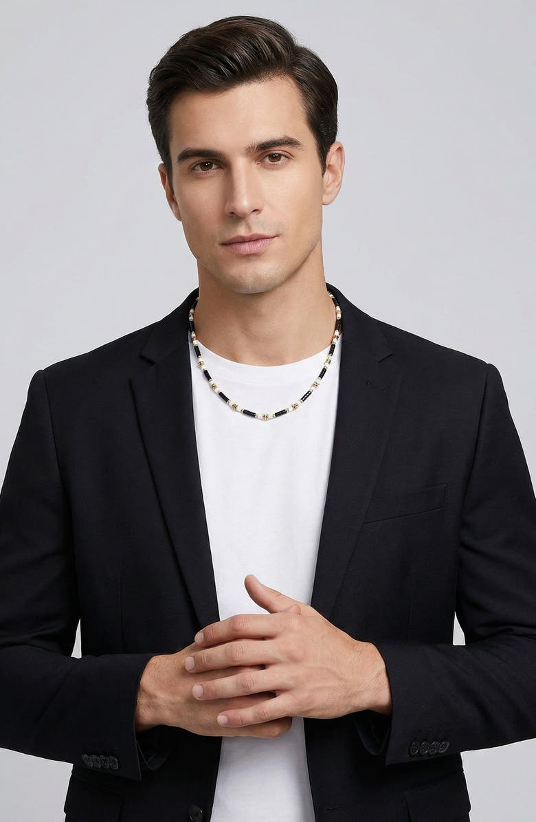 EYE CANDY LOS ANGELES Men's Oliver Agate Beaded Necklace, Alternate, color, Black