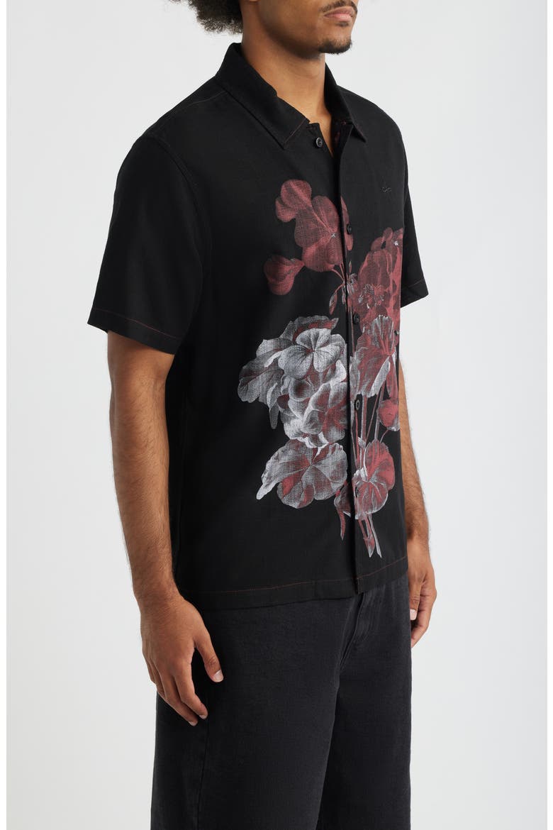 Flower Gradient Short Sleeve Cotton Twill Button-Up Shirt, Alternate, color, BLACK