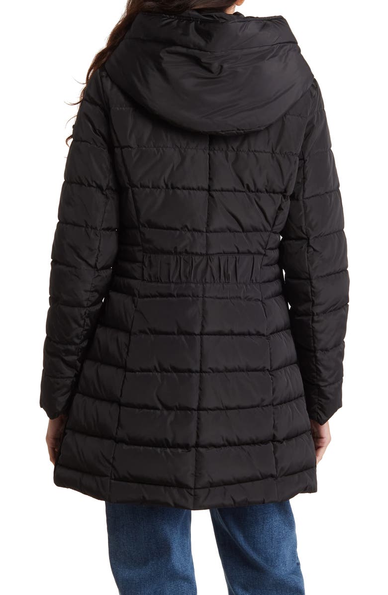 Laundry by Shelli Segal Velvet Trim Hooded Bib Puffer Jacket, Alternate, color, 