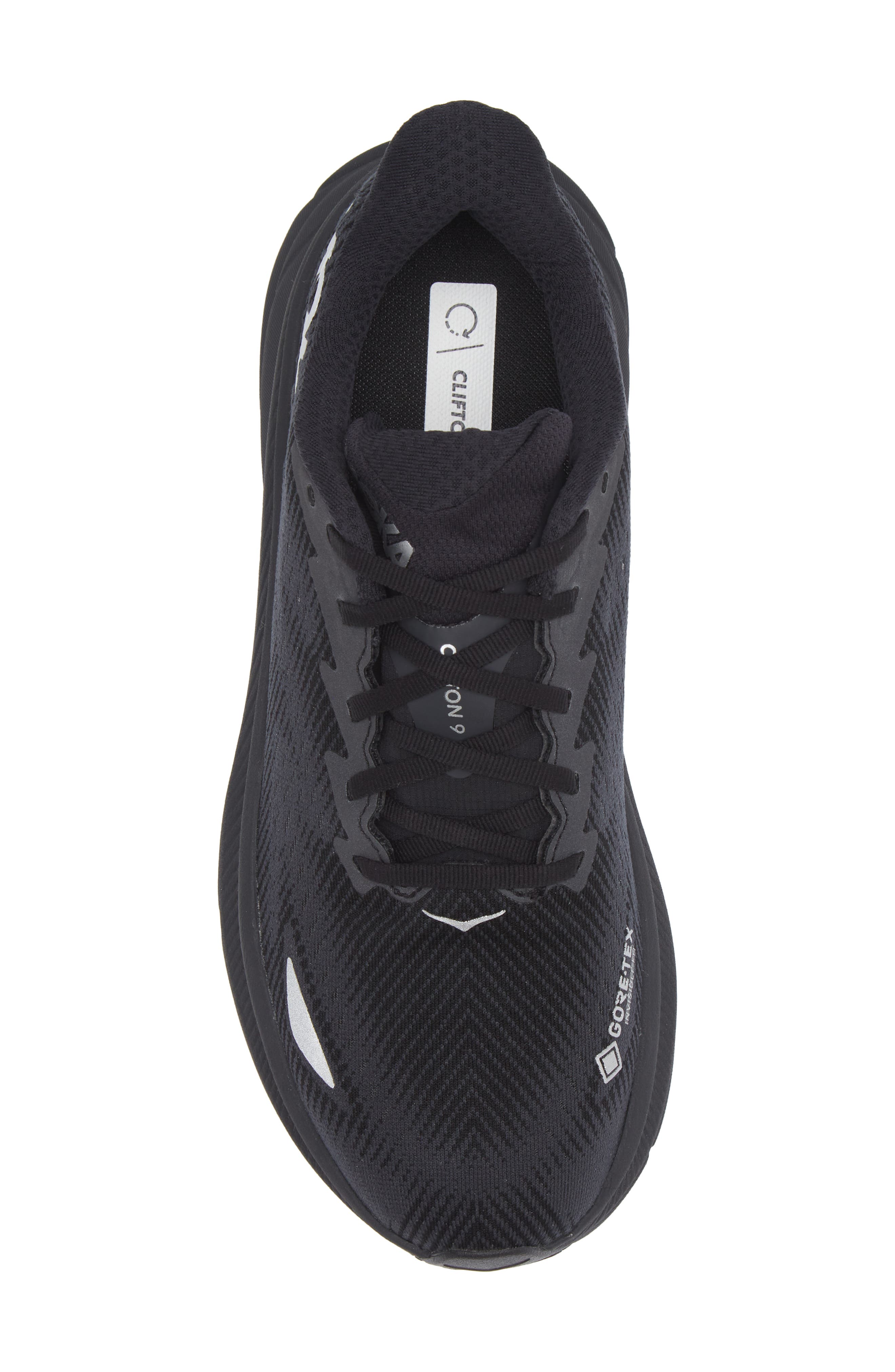 HOKA Clifton 9 Gore-Tex<sup>®</sup> Waterproof Running Shoe, Alternate, color, Black / Black
