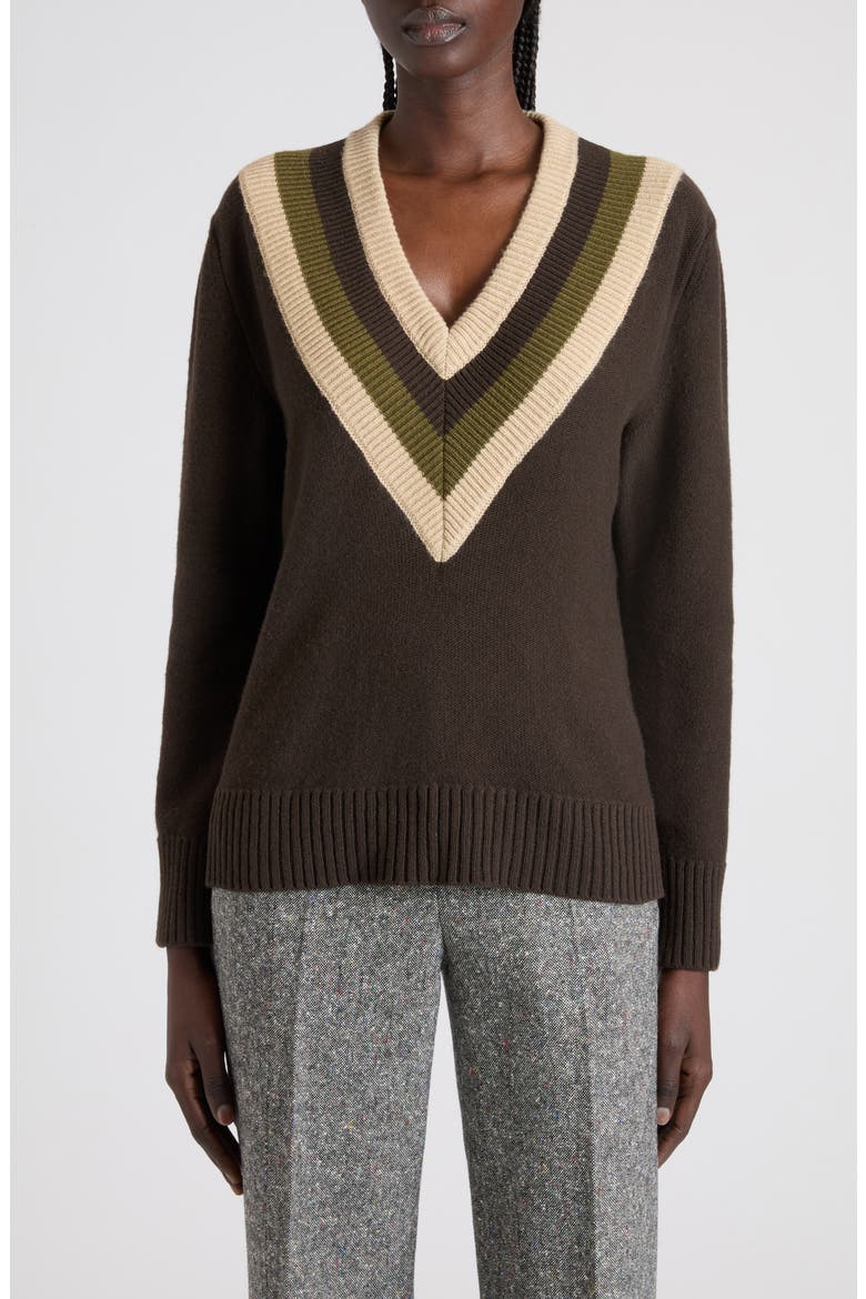 Maglia Virgin Wool V-Neck Sweater, Main, color, BROWN/ BEIGE