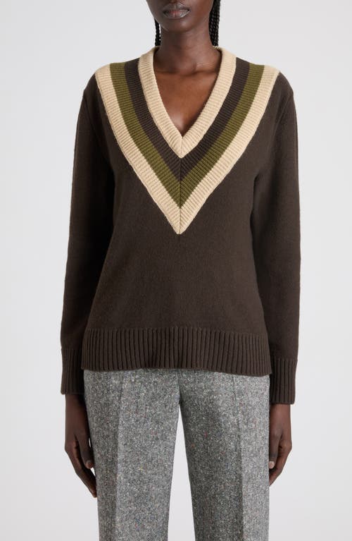 Valentino Virgin Wool Contrast V-neck Sweater In Brown
