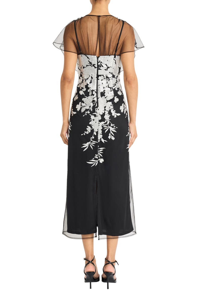 Illusion Embroidered Gown, Alternate, color, BLACK/ WHITE