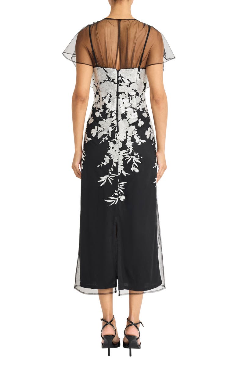 Maggy London Illusion Embroidered Gown, Alternate, color, Black/ White