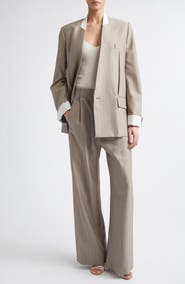 Victoria Beckham Collarless Virgin Wool Herringbone Blazer