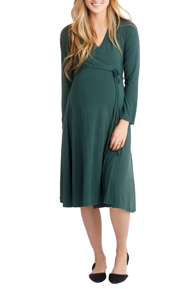 Tessa Long Sleeve Jersey Maternity/Nursing Wrap Dress, Main, color, FORREST GREEN