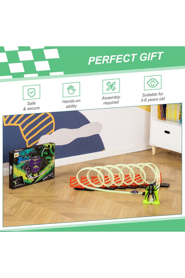 Track Builder Loop Kit, Glowing Race Track with Pull-back Car, Alternate, color, Green