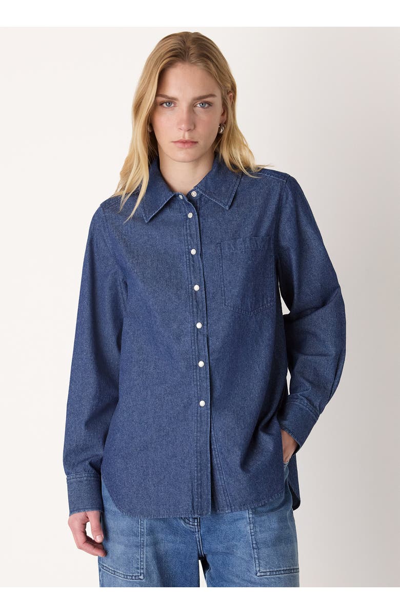 Whistles Pocket Detail Cotton Shirt, Main, color, Denim