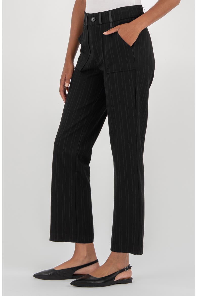 Faye High Waist Pinstripe Ankle Wide Leg Pants, Alternate, color, BLACK