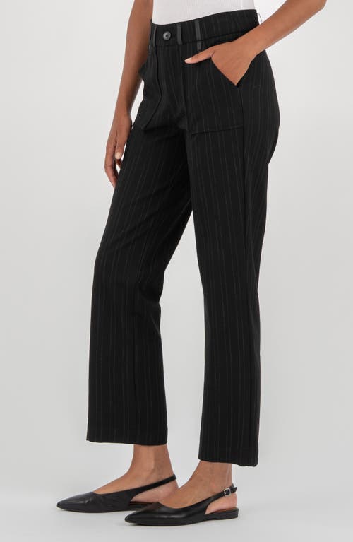 Kut From The Kloth Faye High Waist Pinstripe Ankle Wide Leg Pants In Black