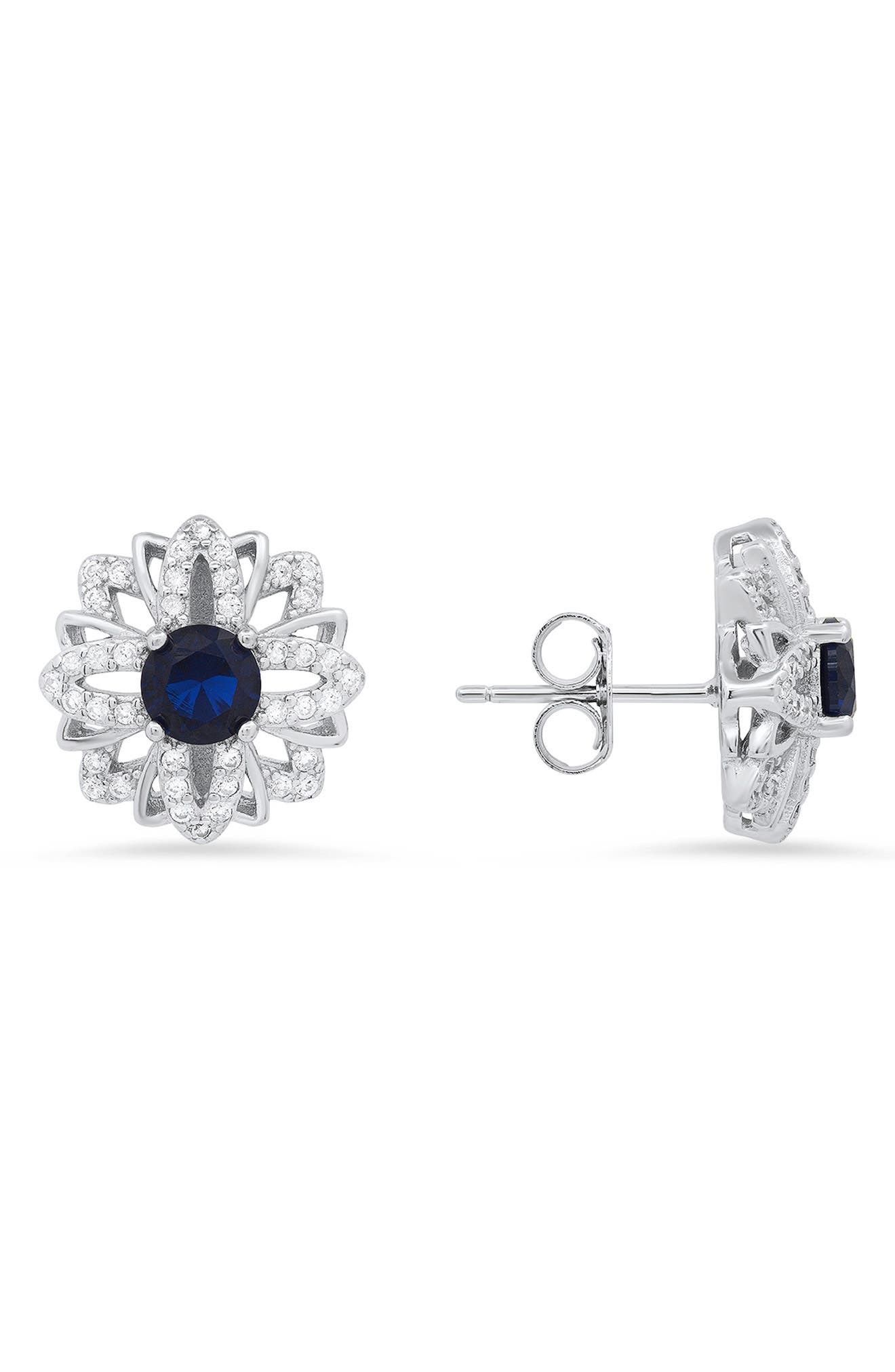 Queen Jewels Sterling Silver Sapphire CZ Stud Earrings