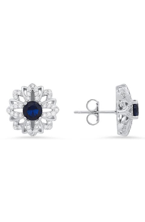 Sterling Silver Sapphire CZ Stud Earrings
