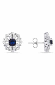 Queen Jewels Sterling Silver Sapphire CZ Stud Earrings