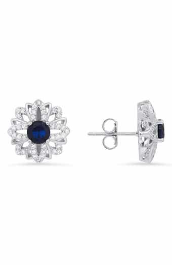 Queen Jewels Sterling Silver Sapphire CZ Stud Earrings