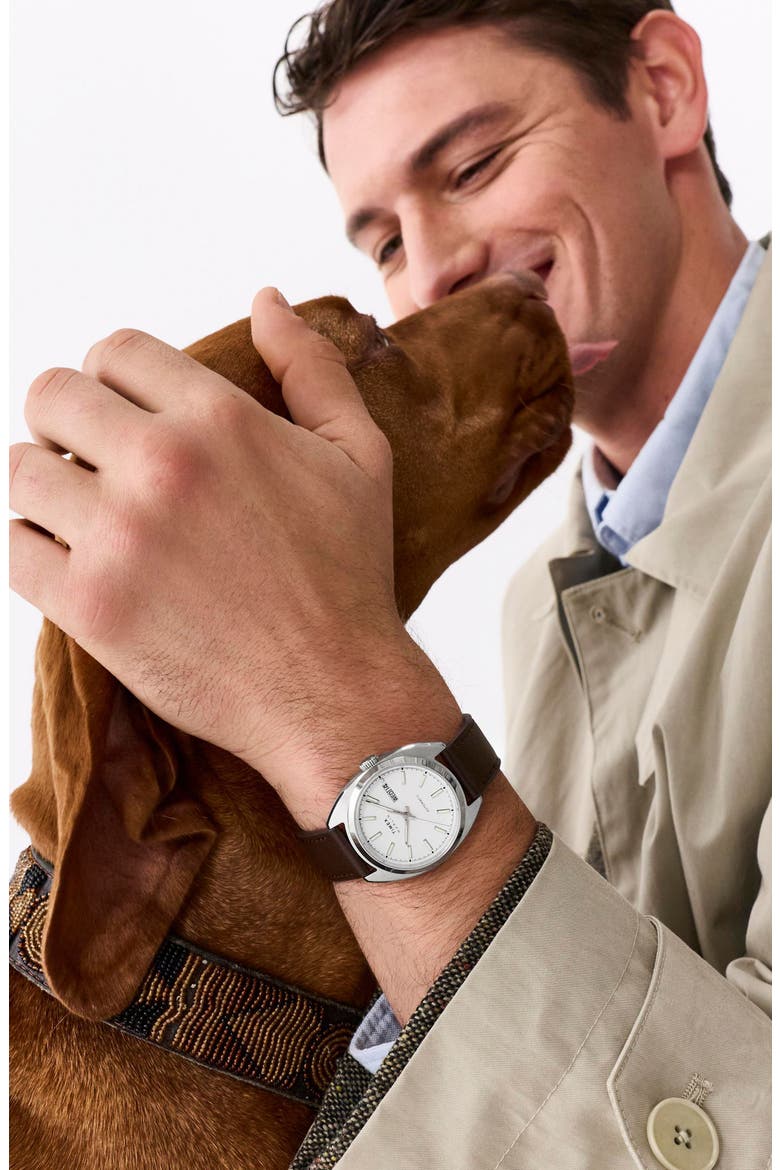 Marlin® Draper Automatic Leather Strap Watch, 37mm x 43mm, Alternate, color, STAINLESS STEEL