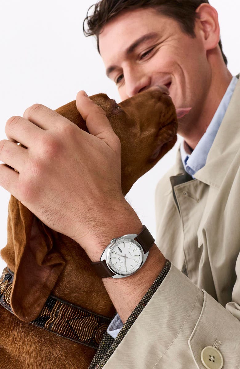 Timex<sup>®</sup> Marlin<sup>®</sup> Draper Automatic Leather Strap Watch, 37mm x 43mm, Alternate, color, Stainless Steel