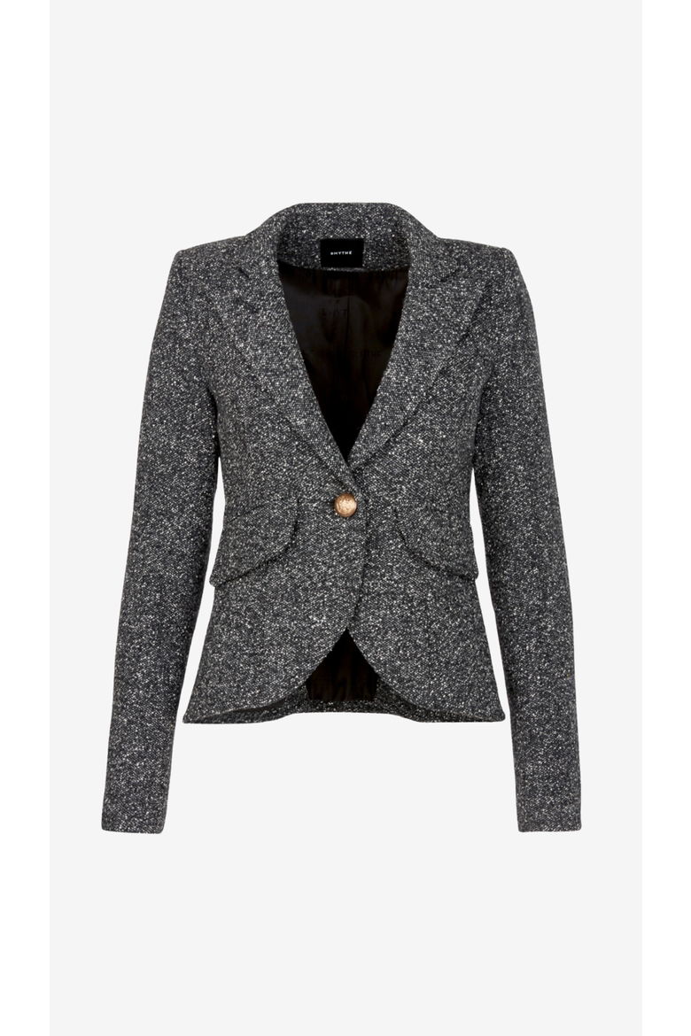 One Button Blazer With Rectangle Elbow Patch, Alternate, color, Black Donegal