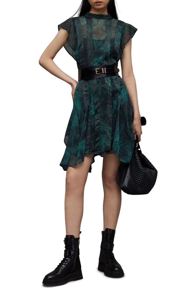 AllSaints Fleur Zig Flutter Sleeve Dress, Alternate, color,