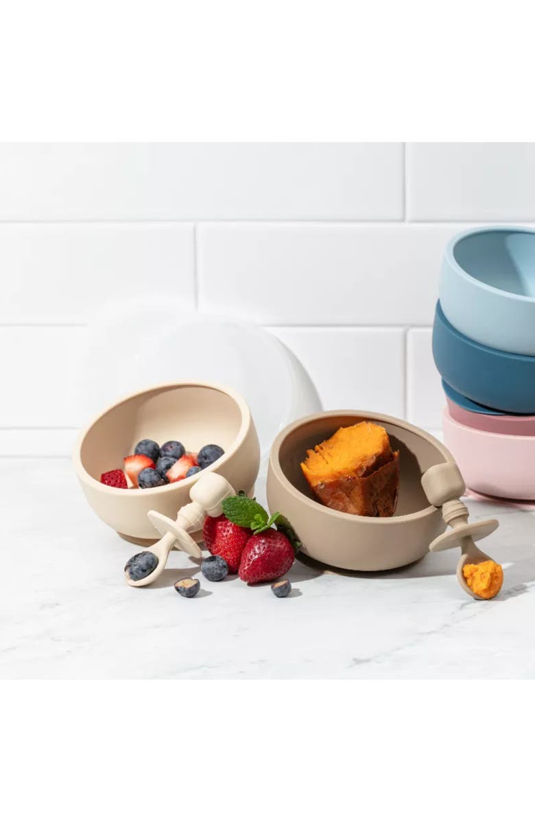Sperric Silicone Baby Feeding Set with Suction Bowls & Spoons, 4-Piece, Alternate, color, Pastel Tan