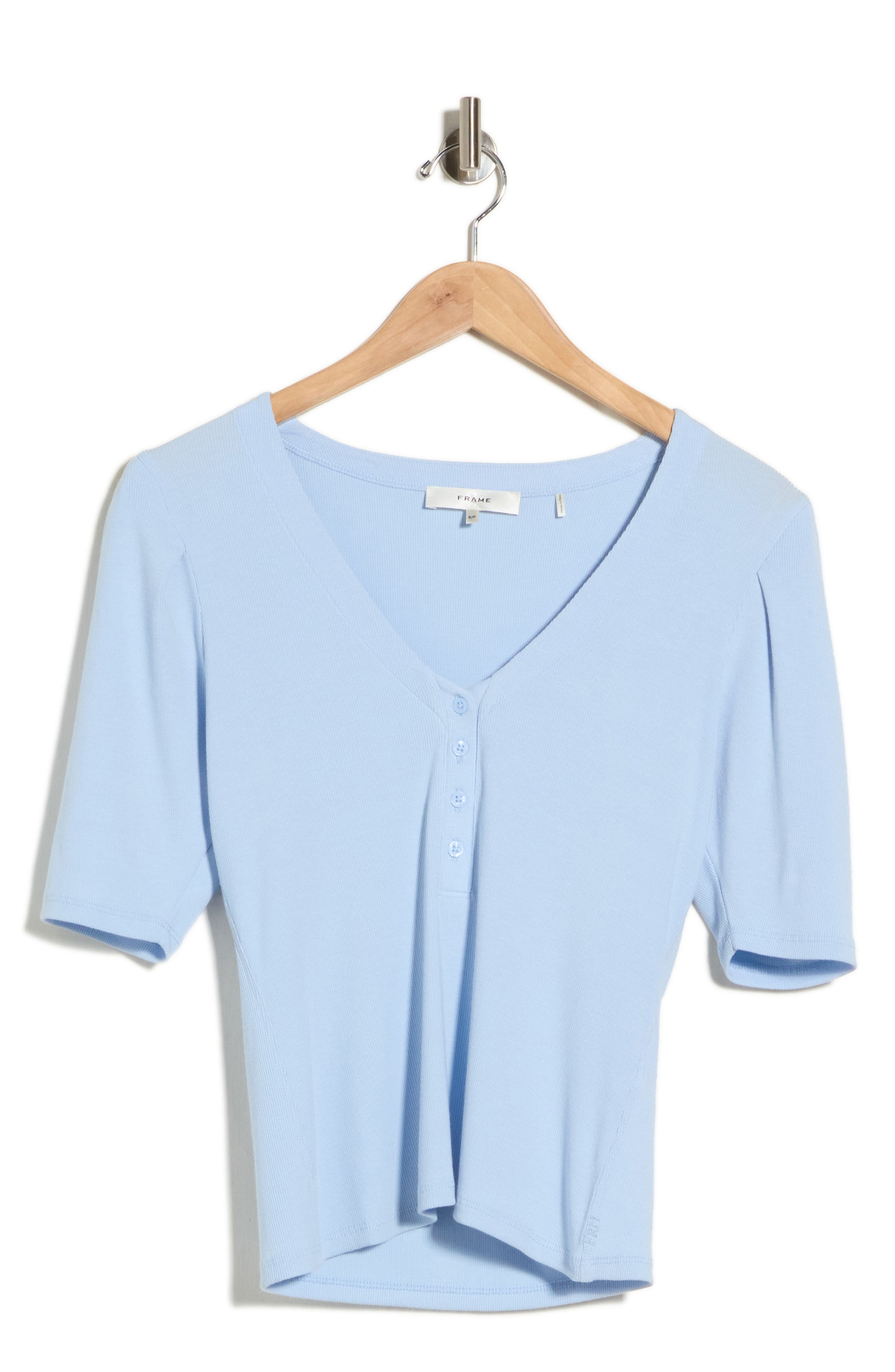 Rib Ruched Short Sleeve Henley