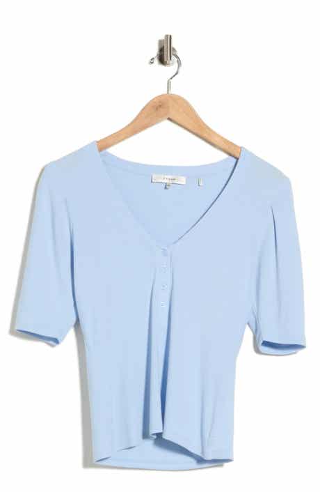 Rib Ruched Short Sleeve Henley