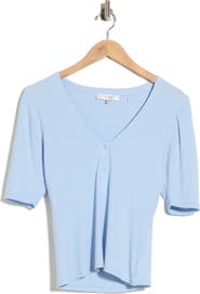 FRAME Rib Ruched Short Sleeve Henley