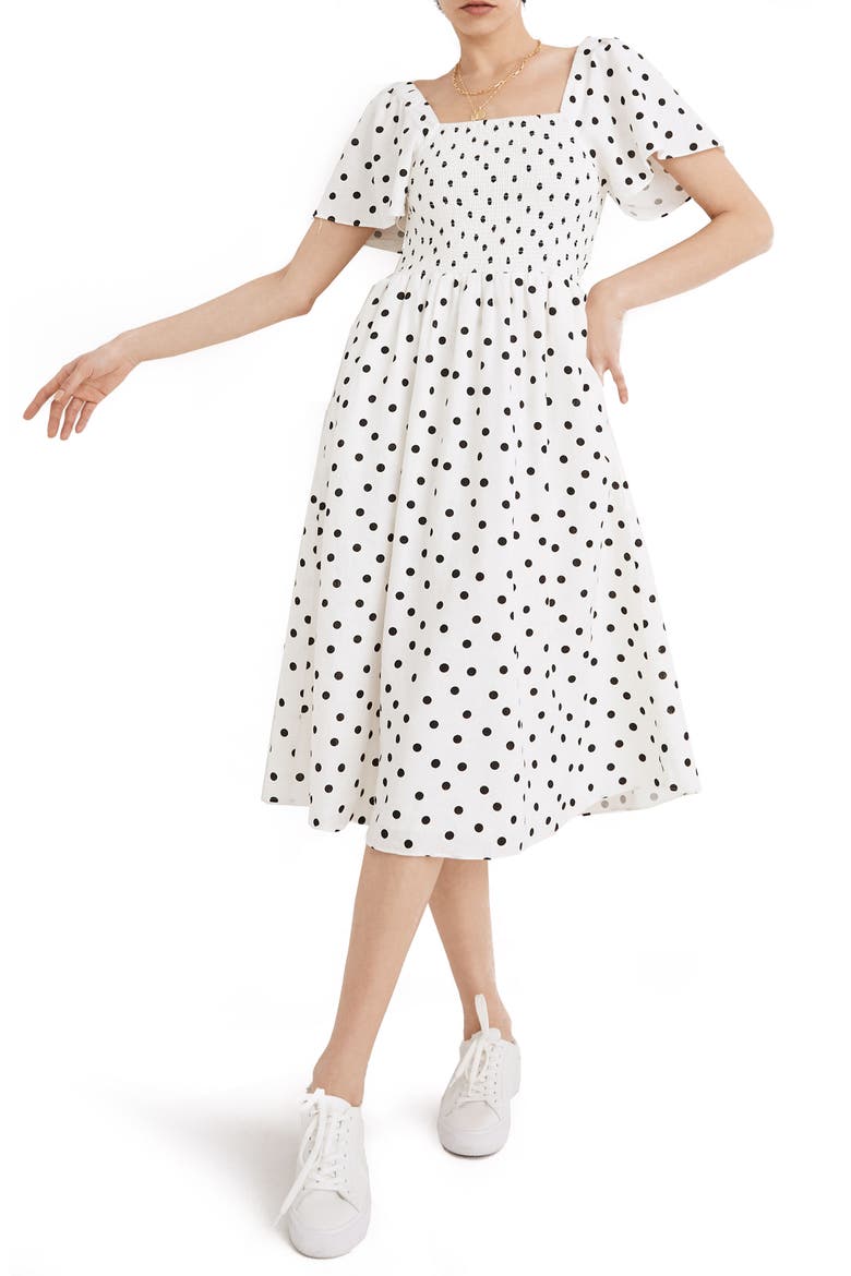 Lucie Smocked Linen Blend Midi Dress, Main, color, LIGHTHOUSE