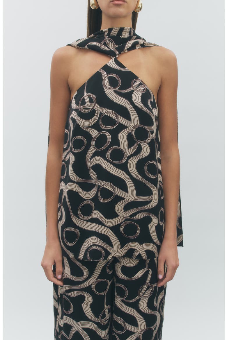 Hendrix Scarf Halter Tunic Top, Alternate, color, BLACK BEIGE