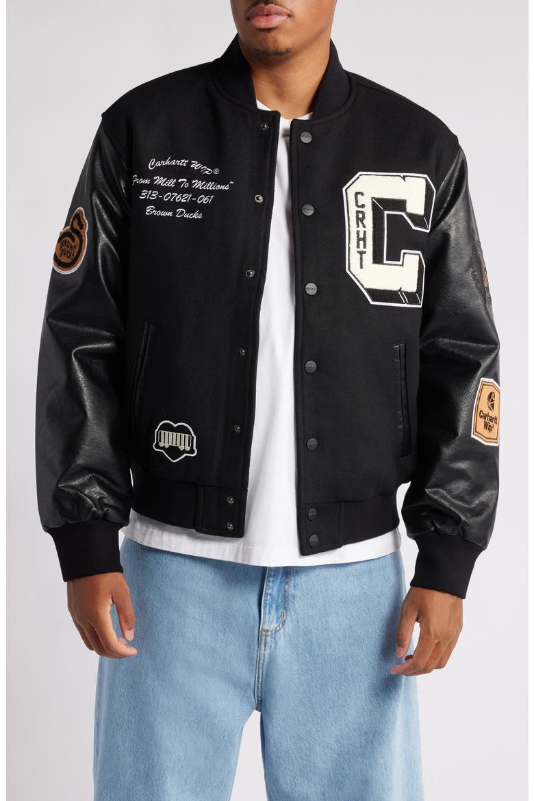 Carhartt Work In Progress Brown Ducks Mixed Media Bomber Jacket