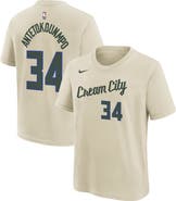 Nike Youth Nike Giannis Antetokounmpo Cream Milwaukee Bucks 2025/26 City Edition Name & Number T-Shirt