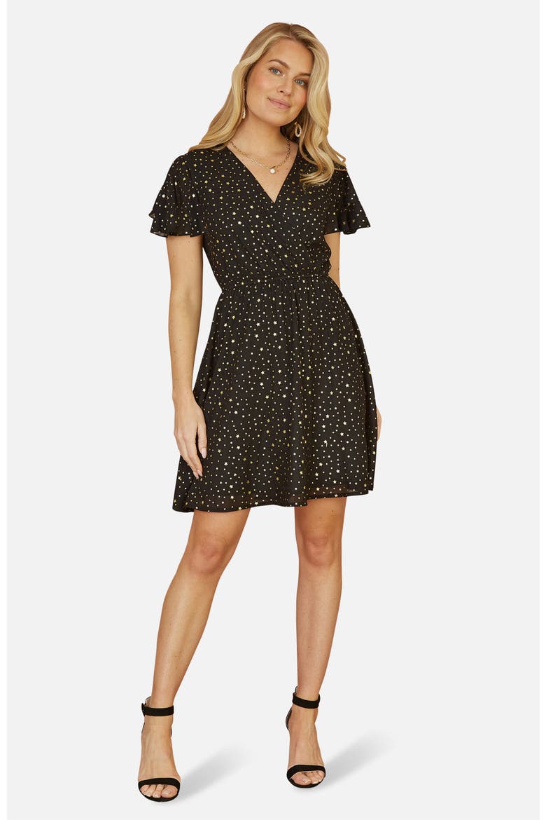 Skater Dress With Mini Star Foil Print, Main, color, Black