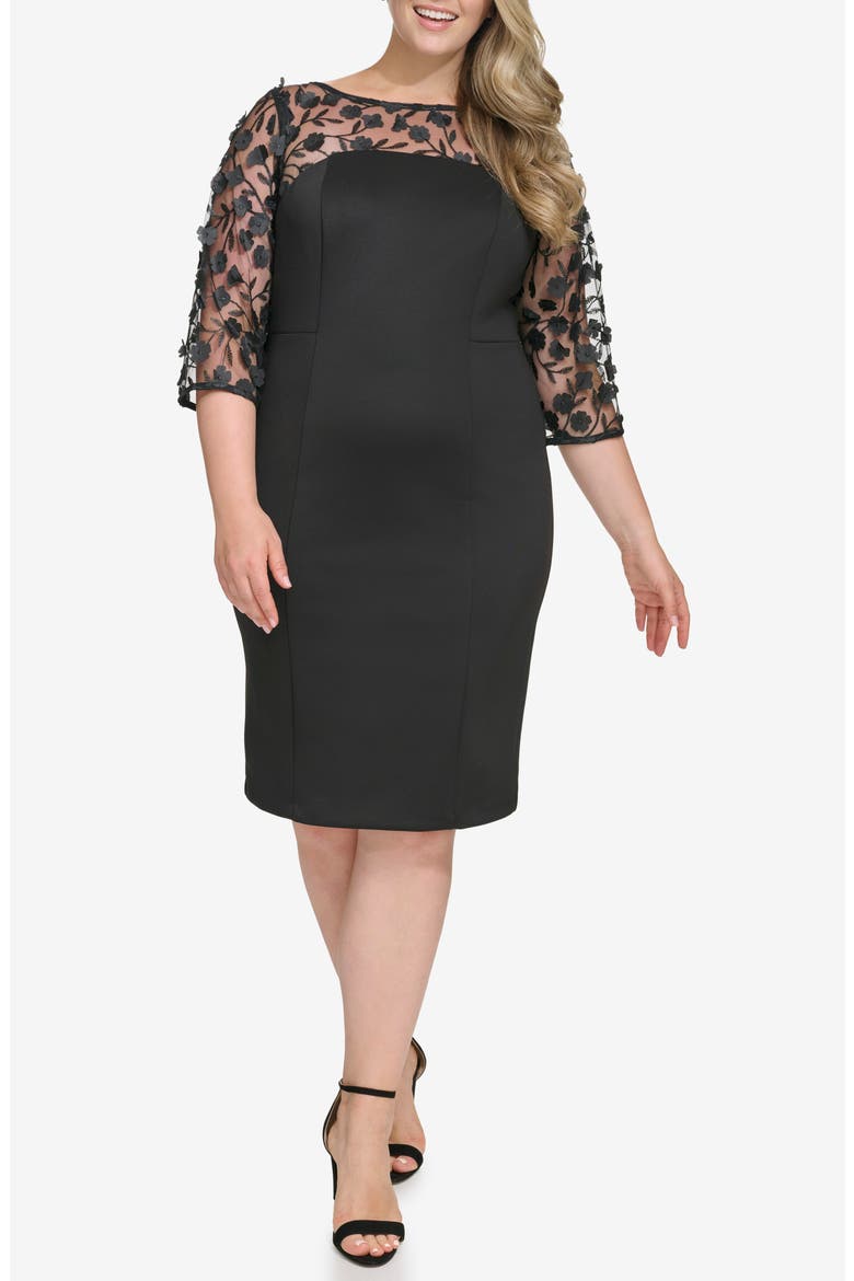 Mixed Media Cocktail Dress, Main, color, BLACK