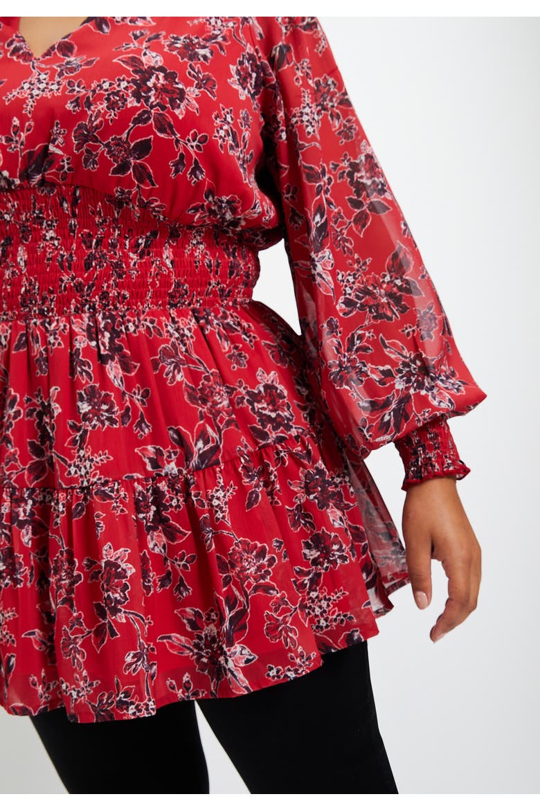 Smocked Georgette Tunic, Alternate, color, FALL PAISLEY COPPER